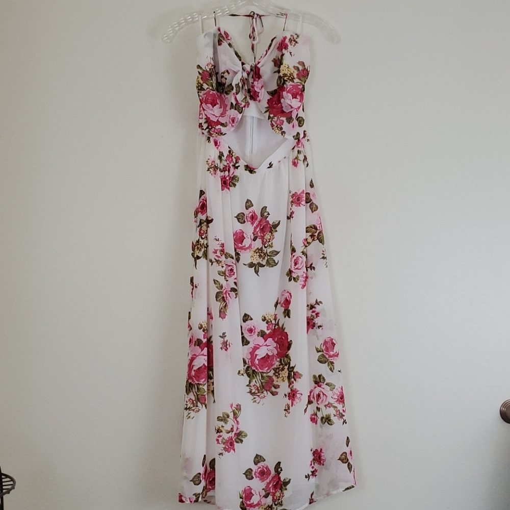 WAYF Maxi Floral Halter Bare Midriff Dress S